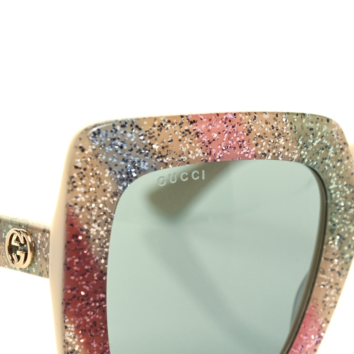 Gucci Square Frame Stripe Glitter GG0328S Sunglasses Ivory Multicolor 7 of 8