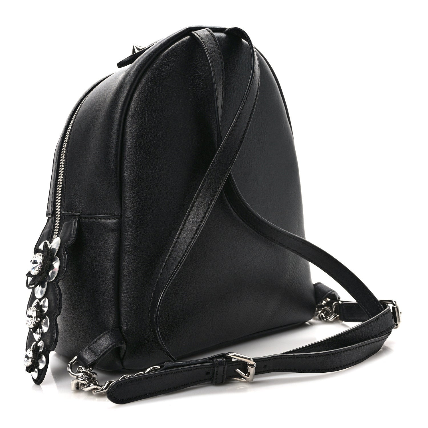 Fendi Vitello Dolce Crystal Flowerland Croc Tail Mini Backpack Black 3 of 9