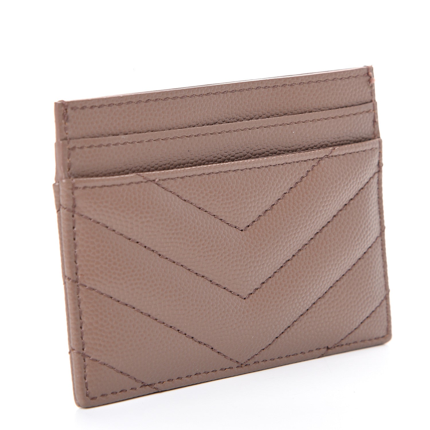Saint Laurent Grain De Poudre Matelasse Chevron Monogram Credit Card Case Dark Beige 2 of 7