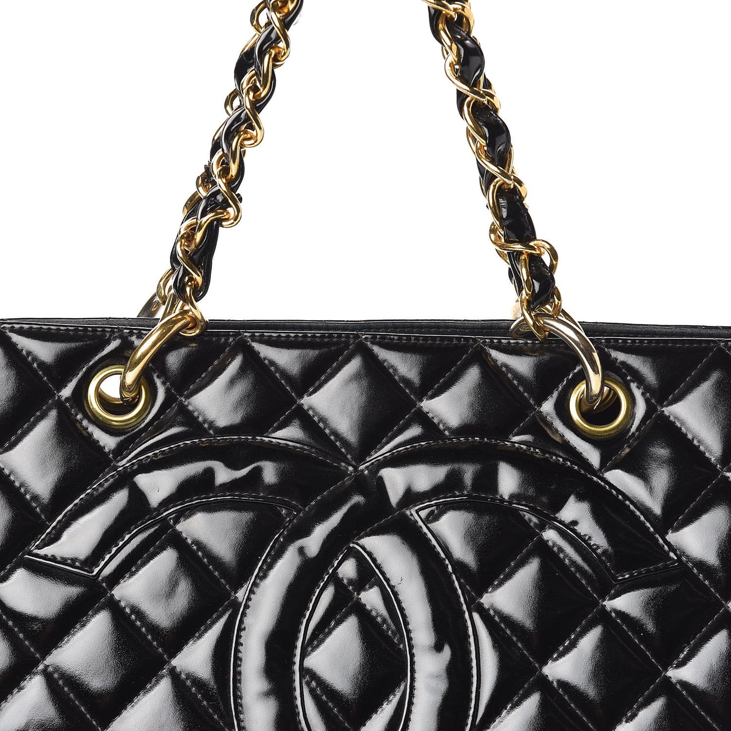 Glazed Calfskin Quilted Tote Black