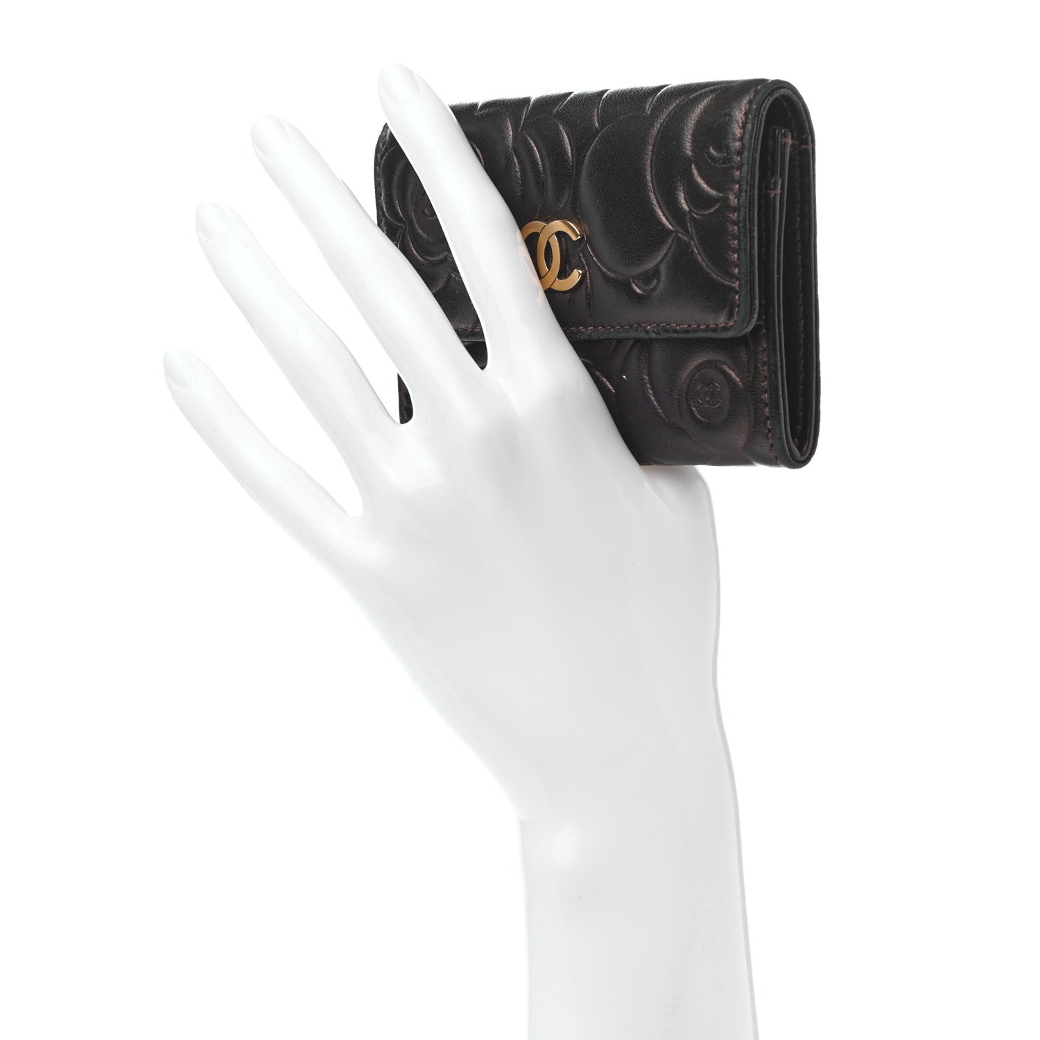 Chanel Metallic Goatskin Camellia Embossed Flap Card Holder Wallet Brown 2 of 8