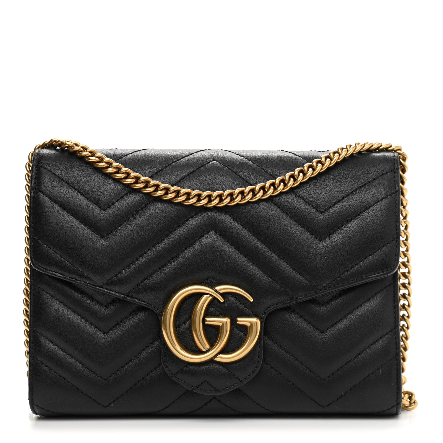 Gucci Calfskin Matelasse GG Marmont Chain Wallet Black 1 of 10
