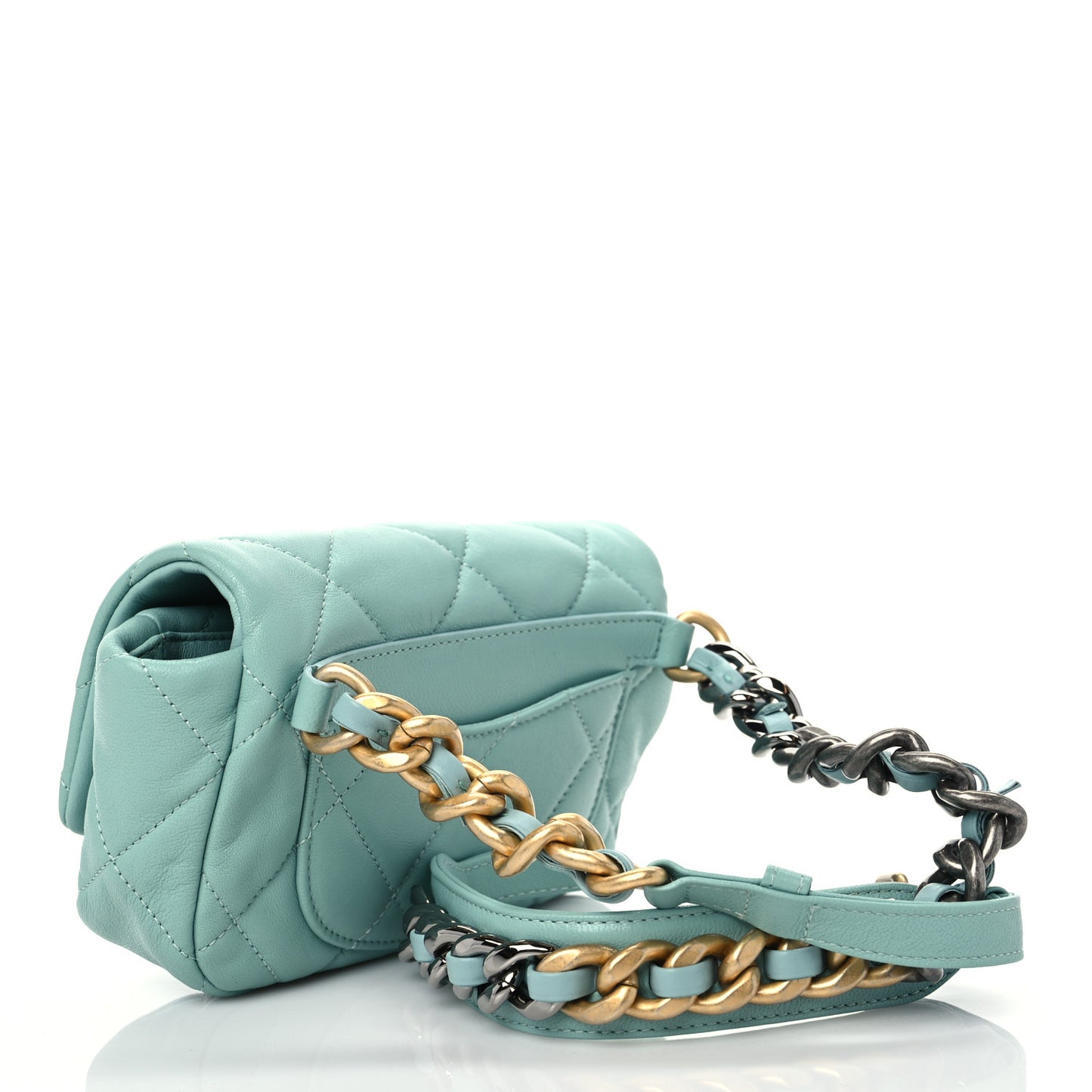 Lambskin Quilted Chanel 19 Waist Bag Light Blue