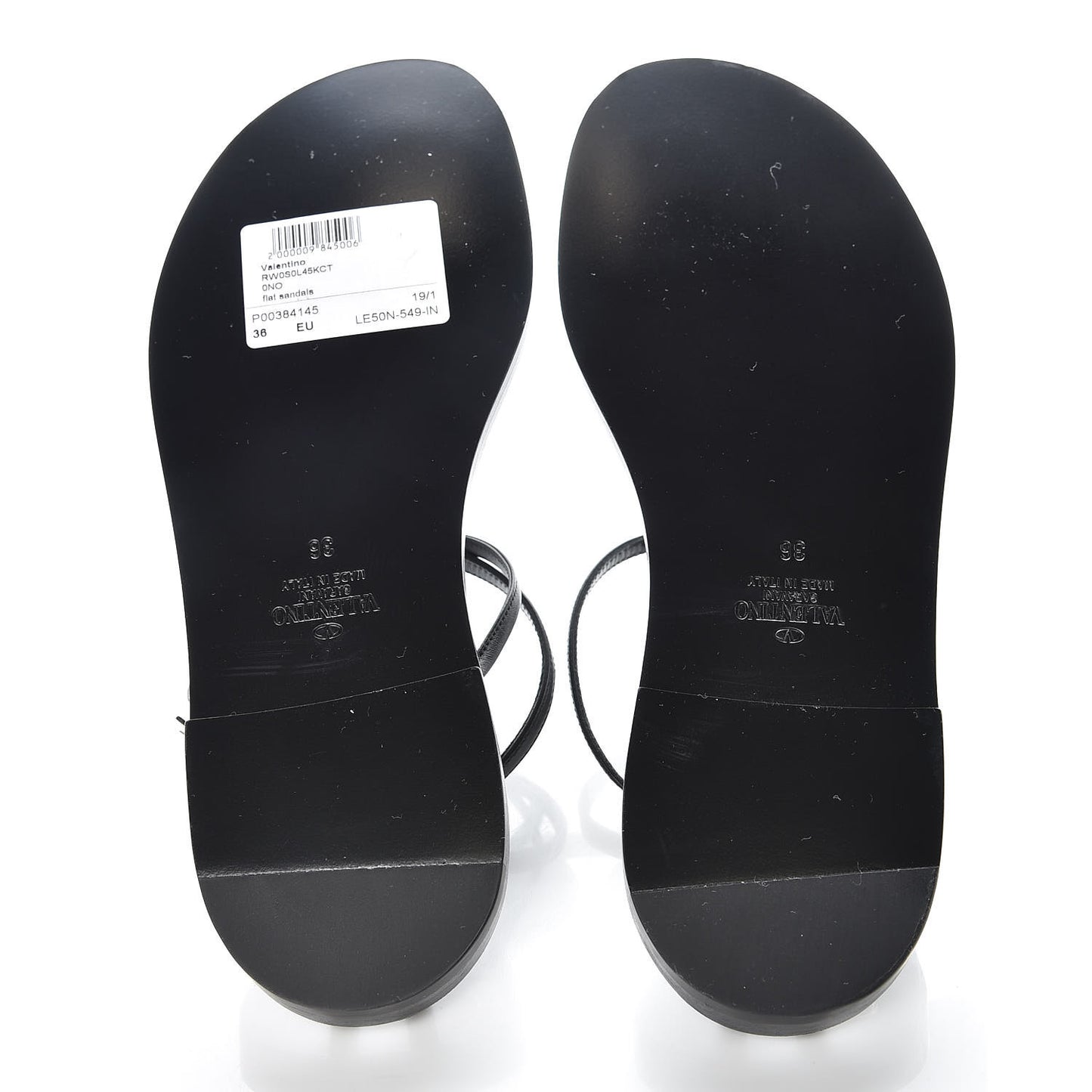 Calfskin Nude Rockstud T Strap Flat Thong Sandals 36 Black
