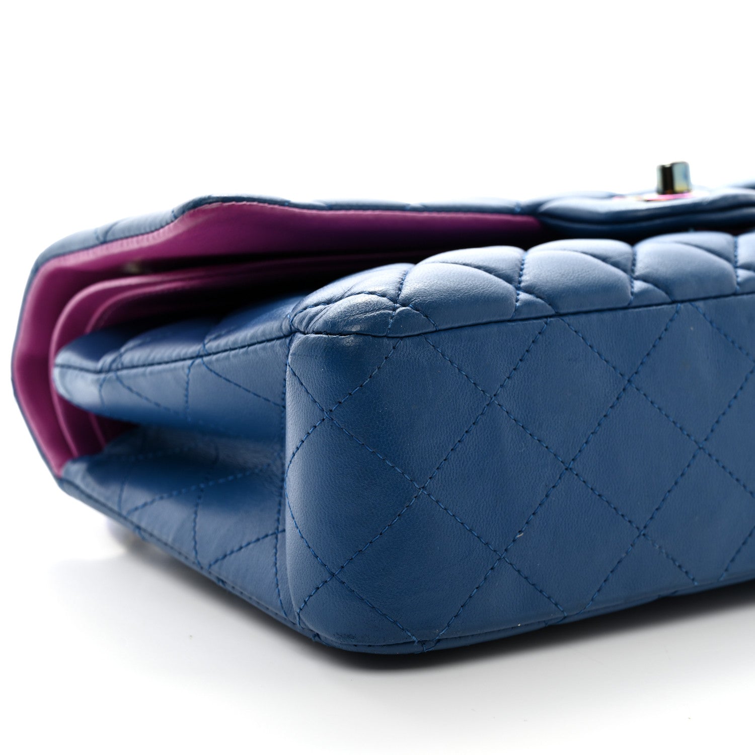 Chanel Lambskin Quilted Medium Double Flap Blue Pink 9 of 11