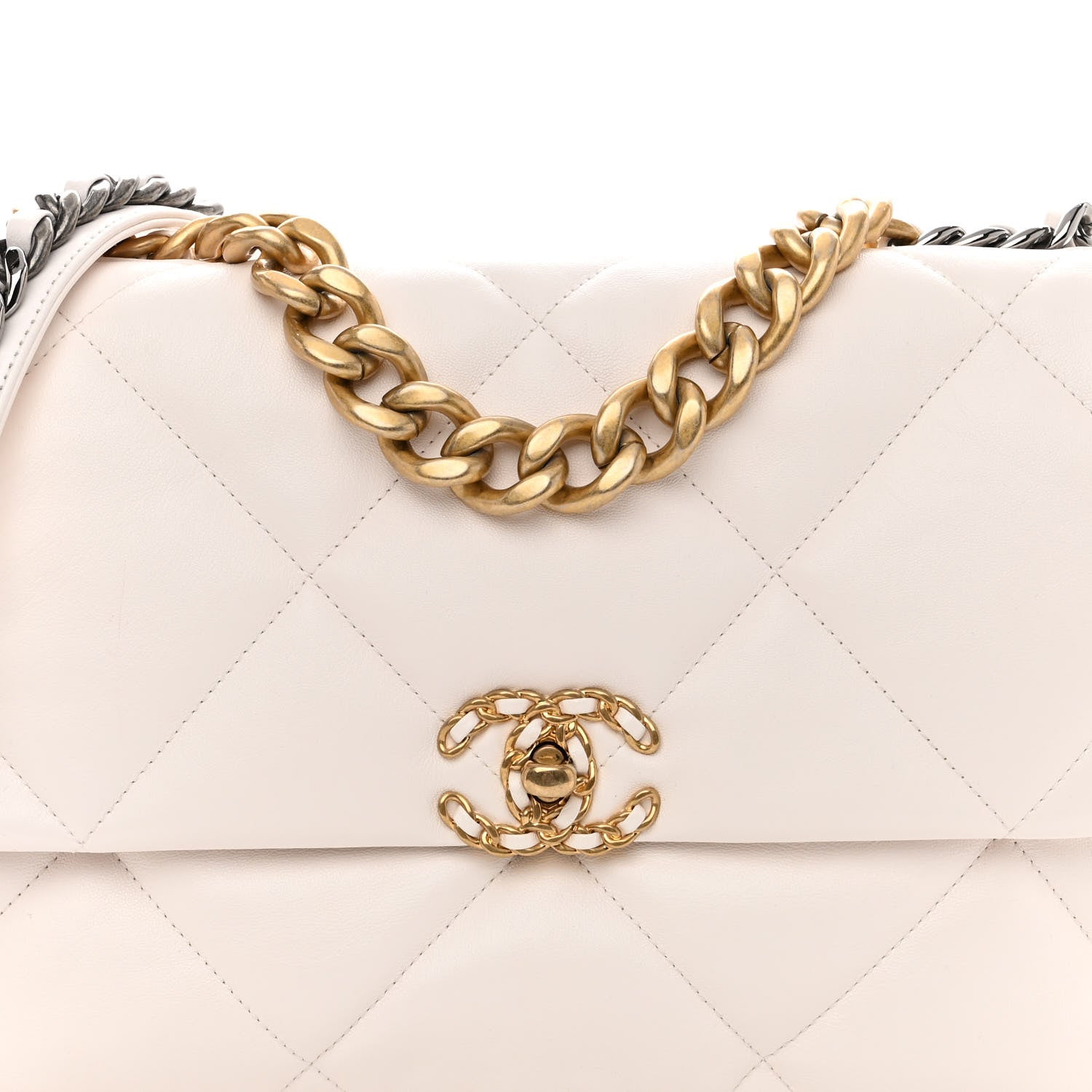 Chanel Lambskin Quilted Large Chanel 19 Flap White 7 of 9