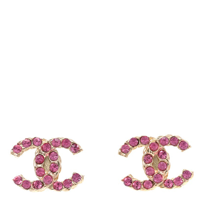 Chanel Crystal CC Earrings Gold Pink 1 of 4