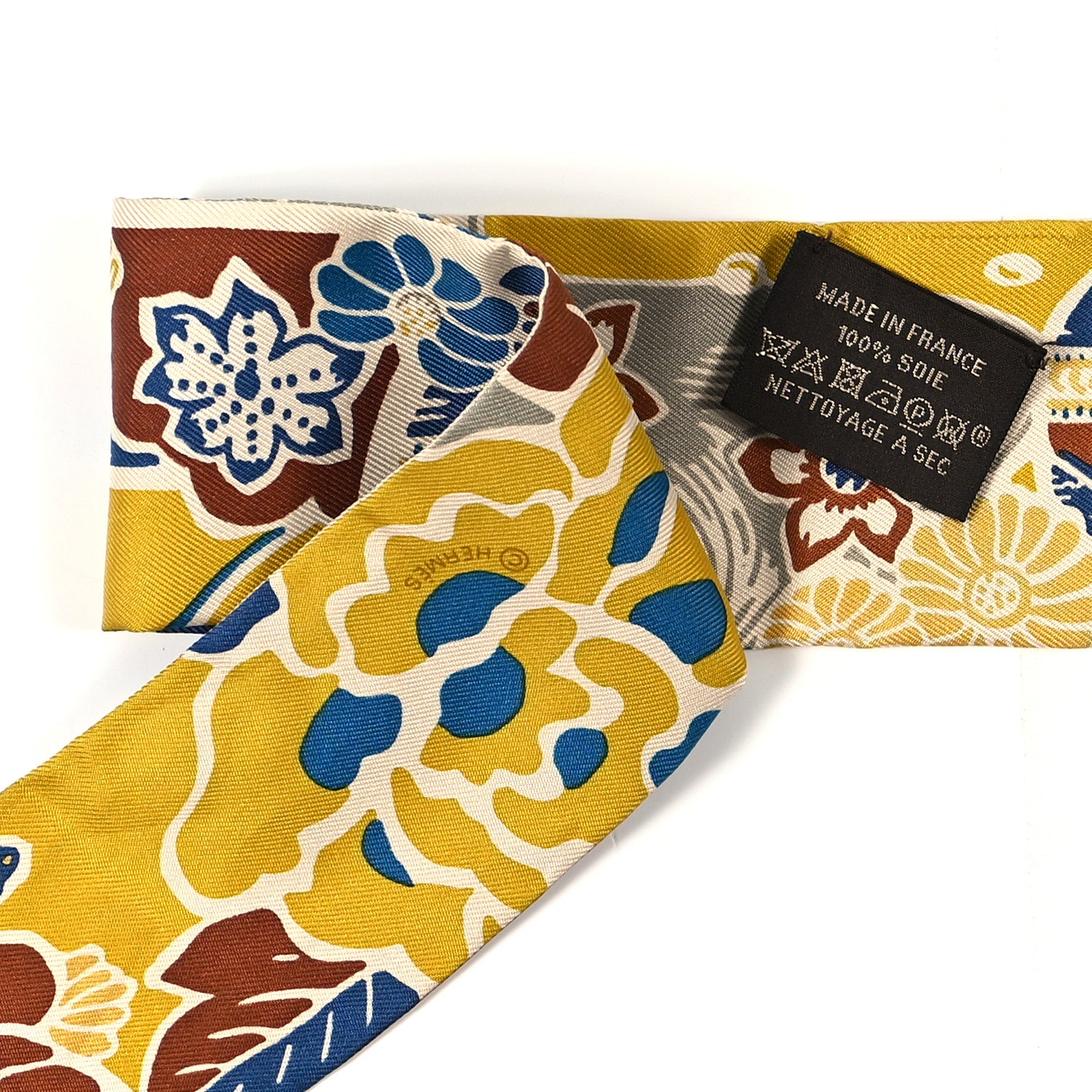 Hermes Silk Bingata Twilly Moutarde Bleu Brun 3 of 4