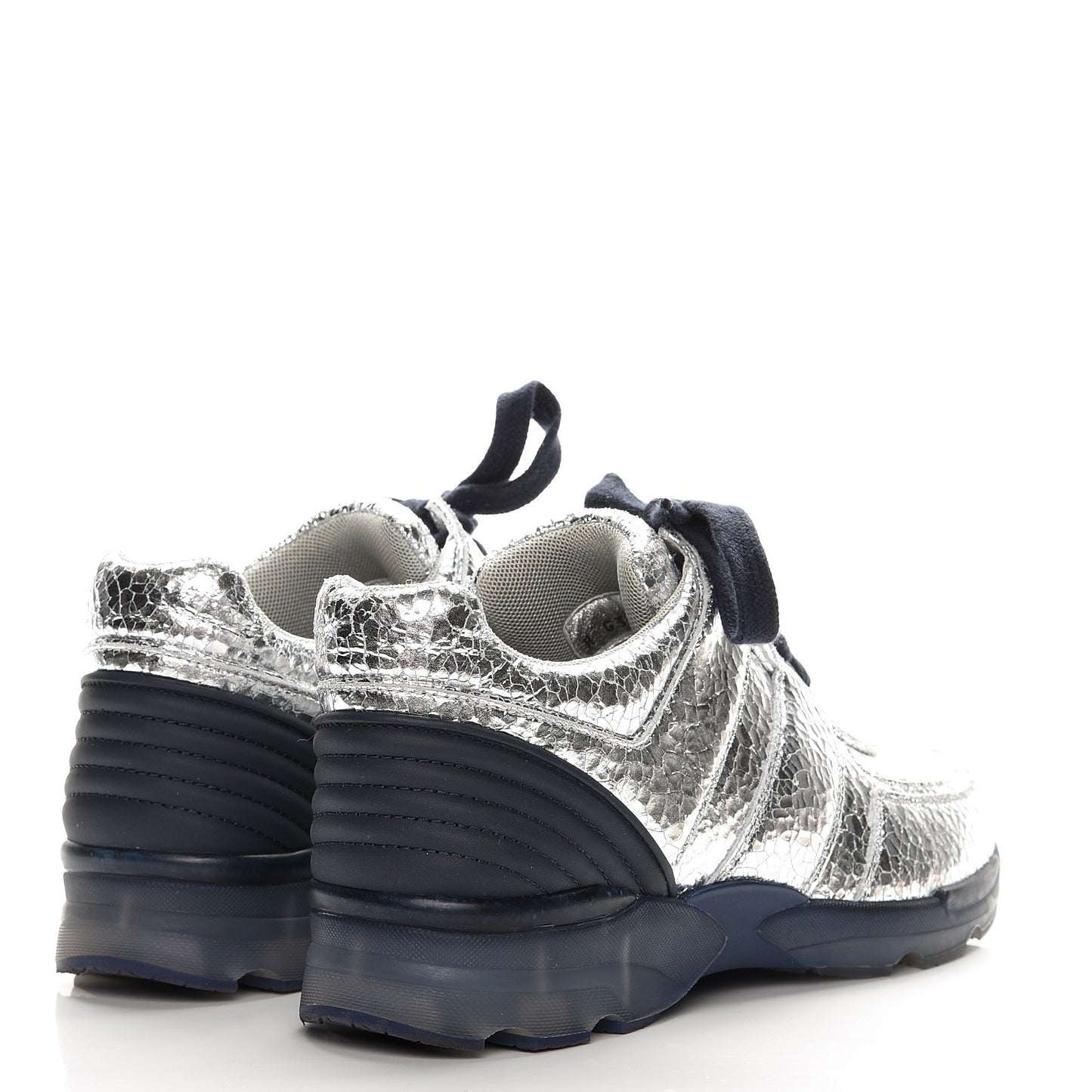 Metallic Crackled Calfskin CC Sneakers 40 Silver