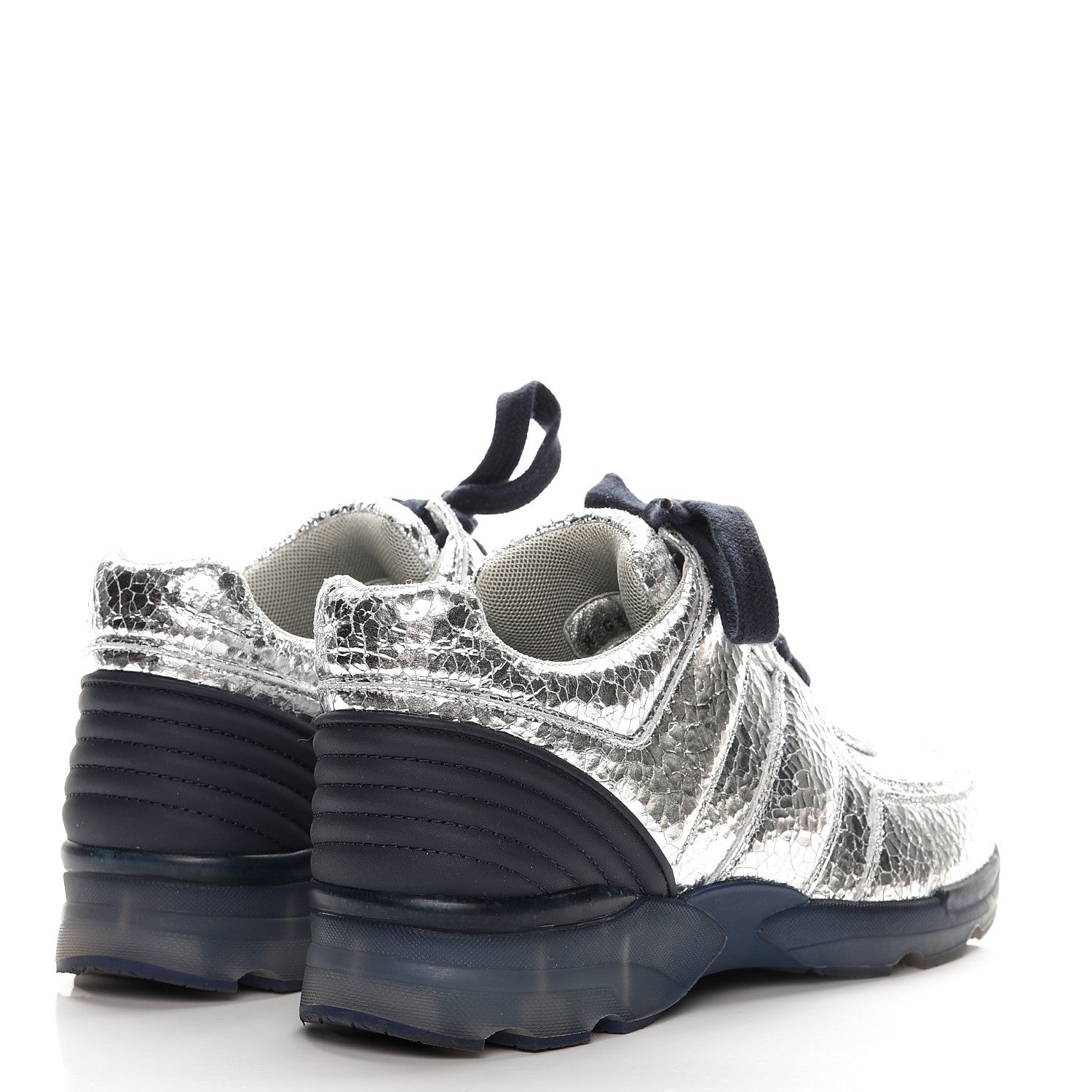 Chanel Metallic Crackled Calfskin CC Sneakers 40 Silver 4 of 9