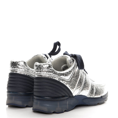 Chanel Metallic Crackled Calfskin CC Sneakers 40 Silver 4 of 9