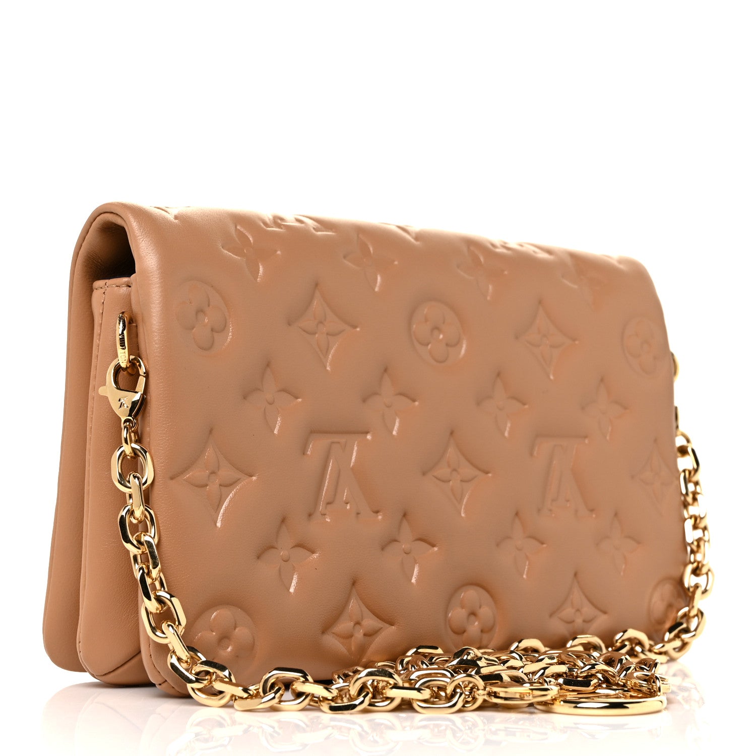 Louis Vuitton Lambskin Embossed Monogram Pochette Coussin Camel 3 of 8