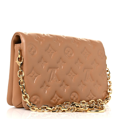 Louis Vuitton Lambskin Embossed Monogram Pochette Coussin Camel 3 of 8