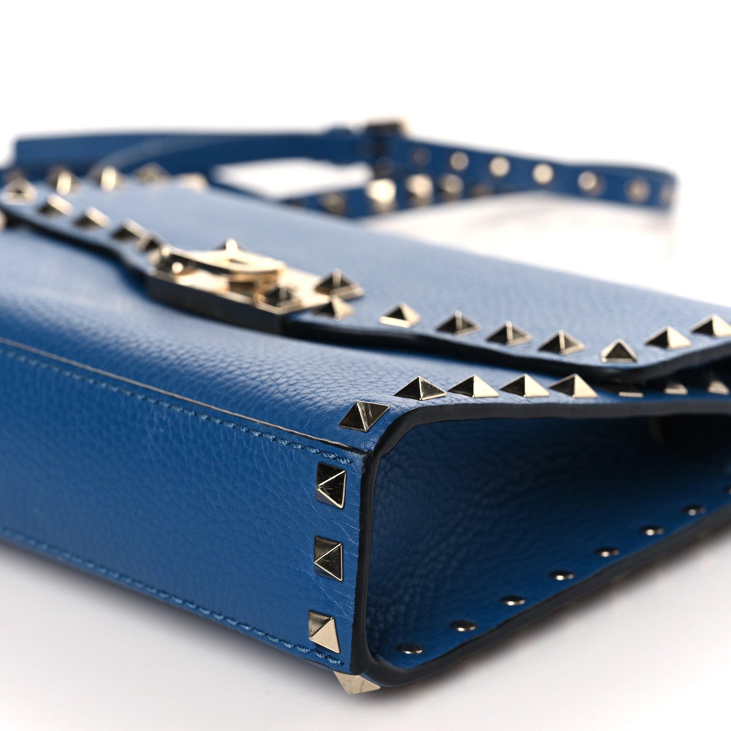 Valentino Garavani Pebbled Calfskin Medium Rockstud Flip Lock Crossbody Bag Peacock 8 of 9
