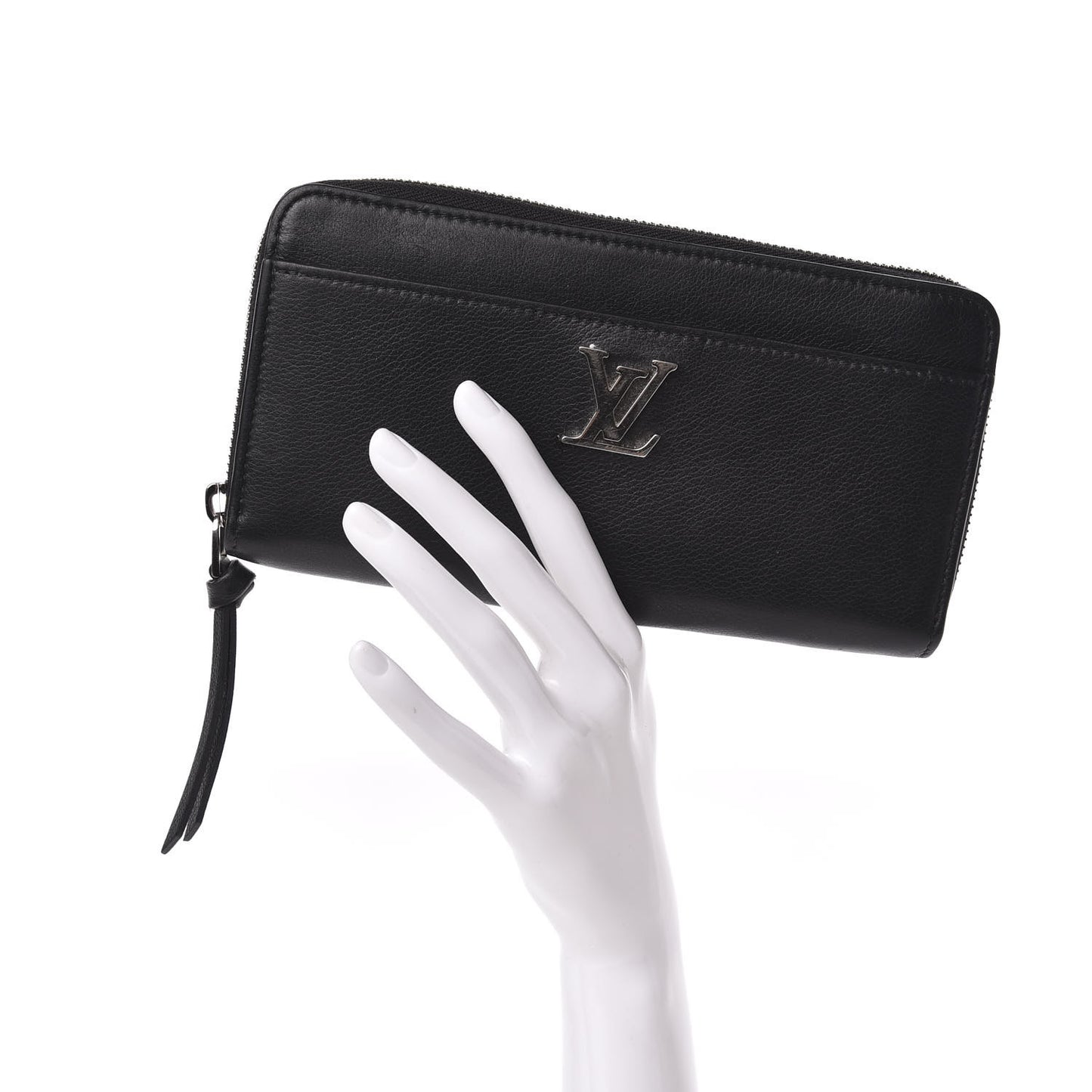 Calfskin Zippy Lockme Wallet Black