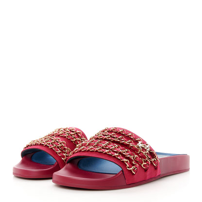 Chanel Satin Chain Flat Sandals 40 Dark Fuchsia 3 of 9