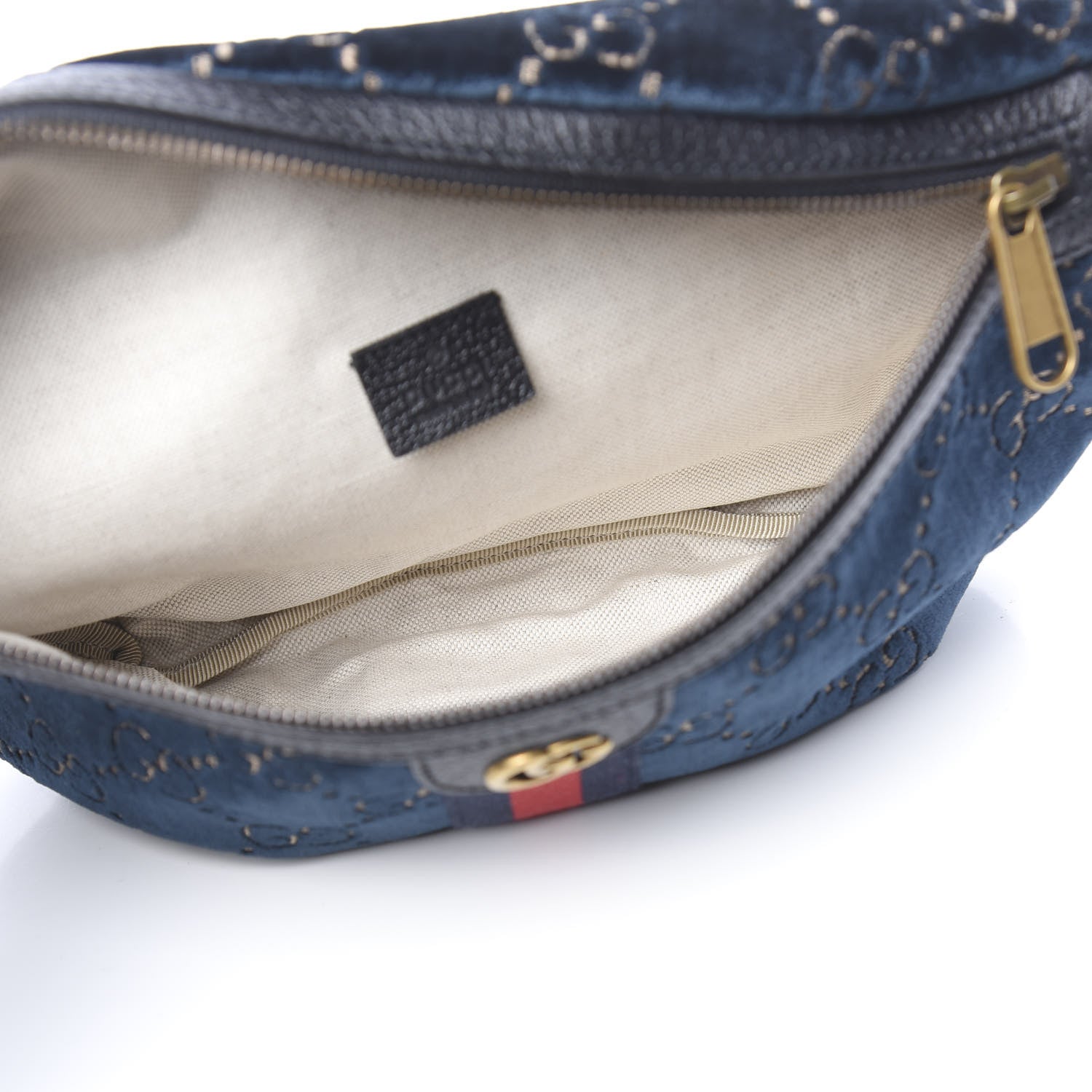 Gucci Velvet GG Monogram Web Belt Bag Blue Beige 5 of 10