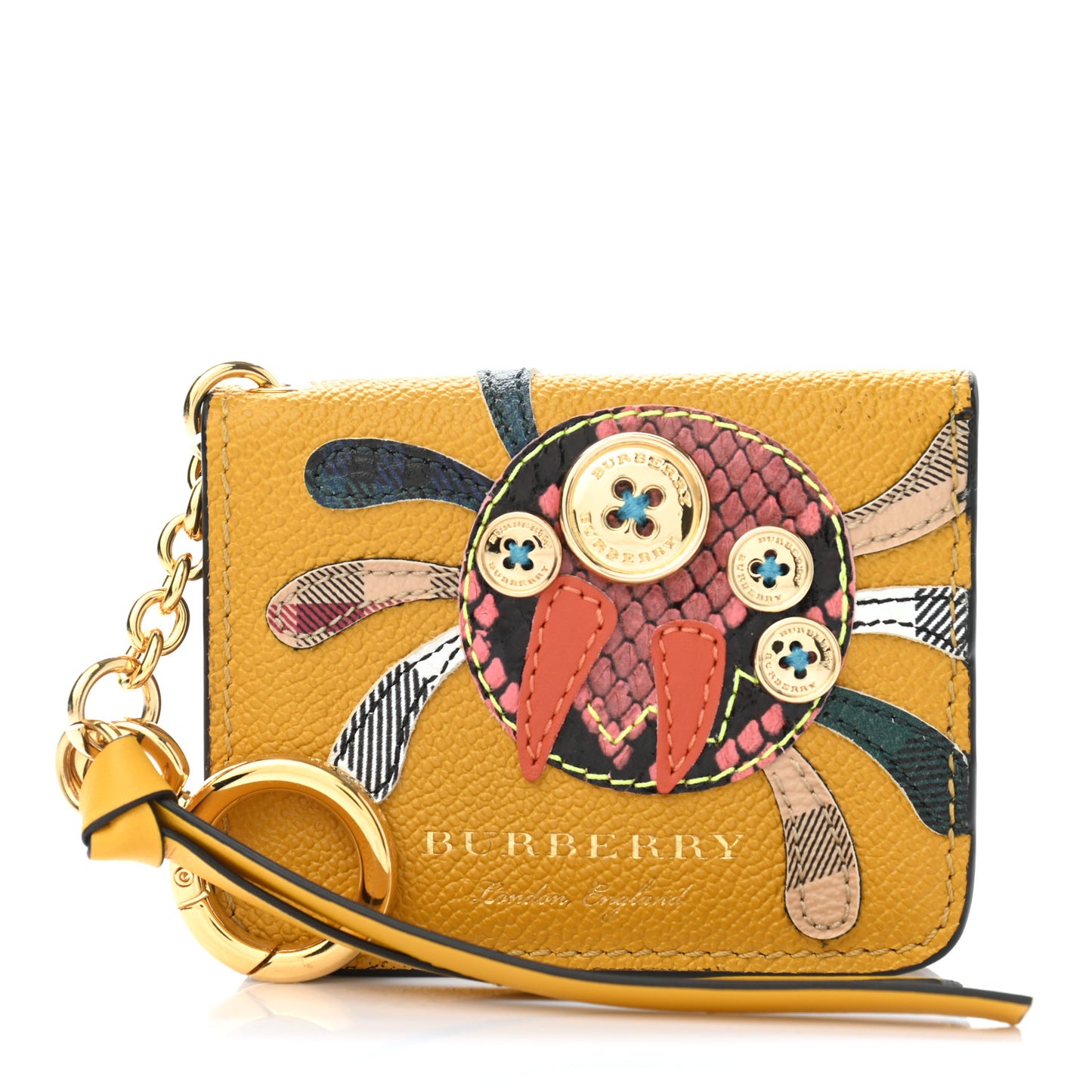 Calfskin Haymarket Check Appliqué Card Case Charm Yellow