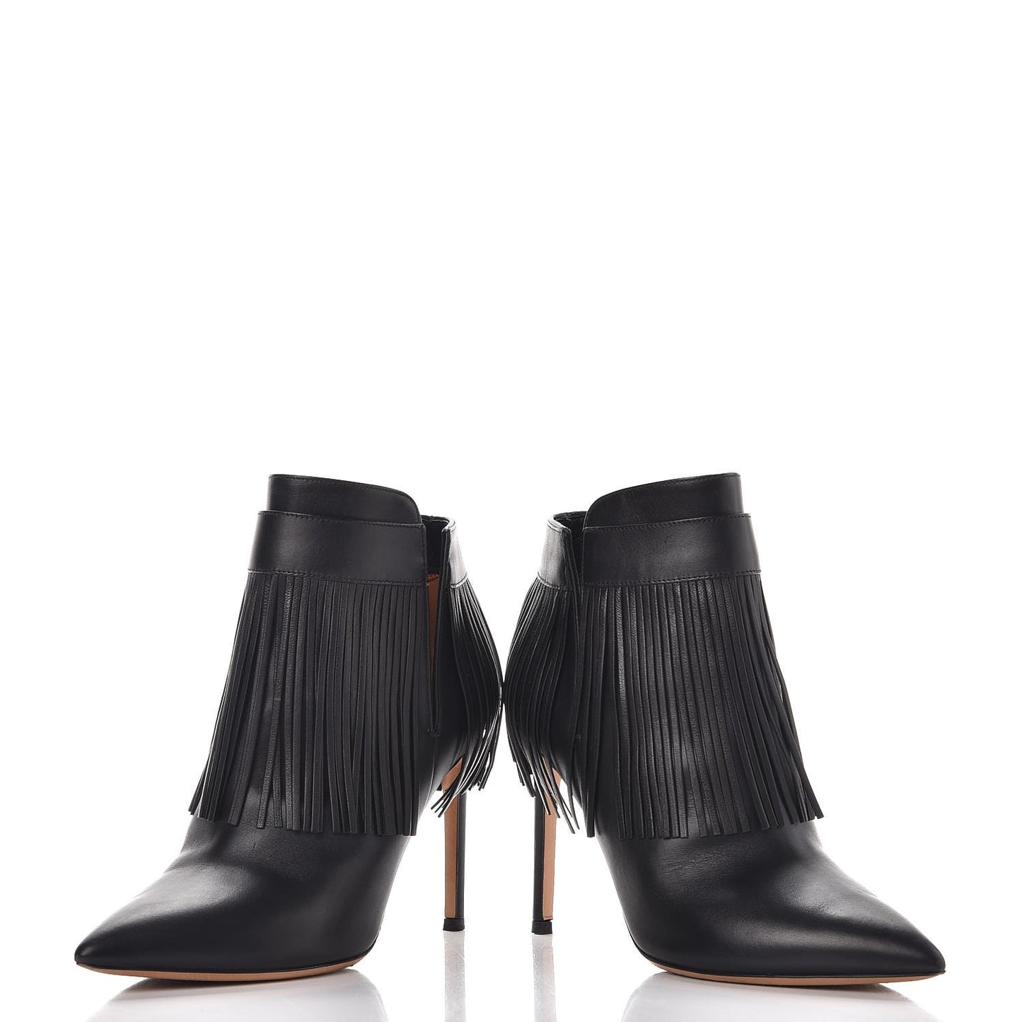 Calfskin Rockee Fringe Ankle Boots 36 Black
