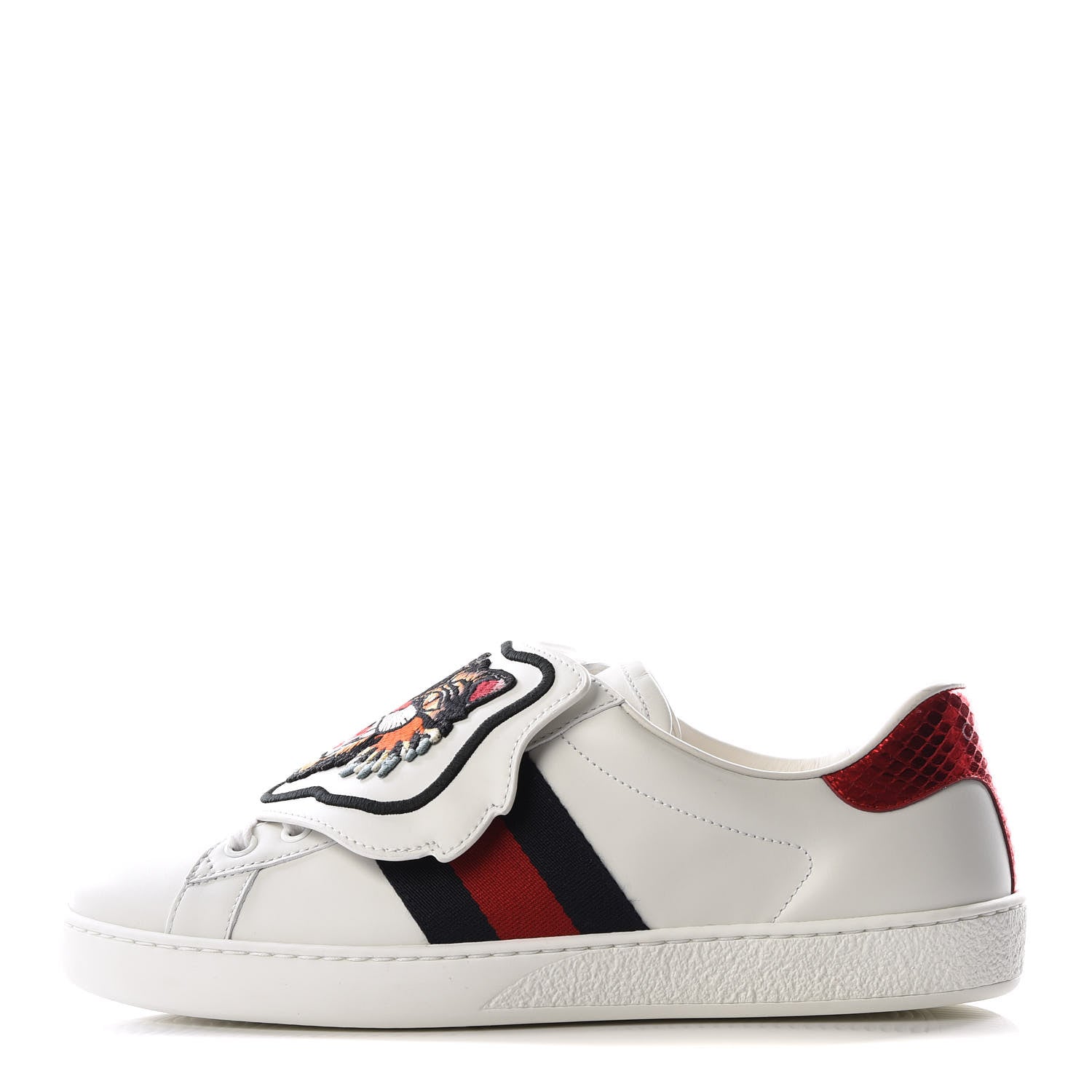 Gucci Calfskin Ayers Web Angry Cat Embroidered Mens Ace Sneakers 5.5 White 1 of 9