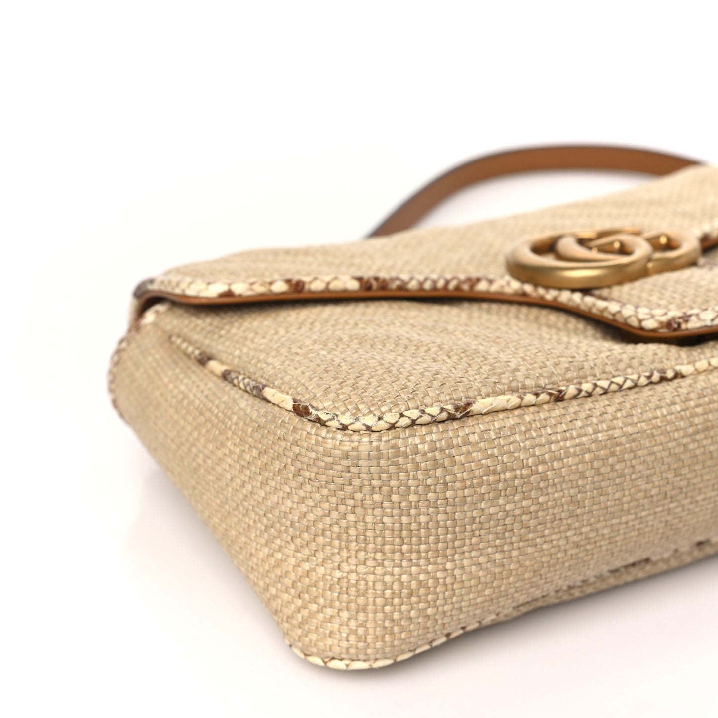 Raffia Elaphe Matelasse Small GG Marmont Shoulder Bag Natural Cream Brown