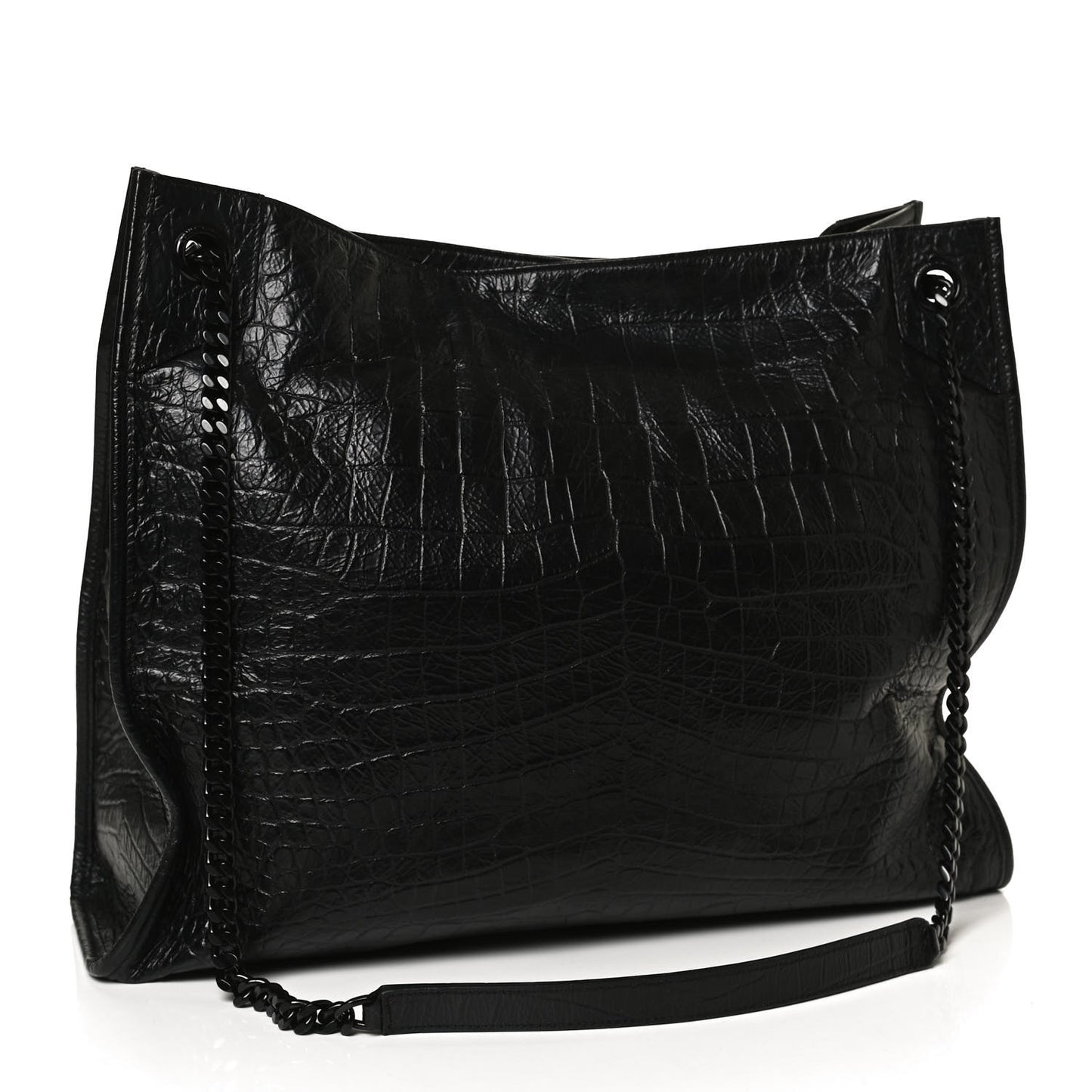 Calfskin Crocodile Embossed Monogram Large Niki Shopping Bag Black