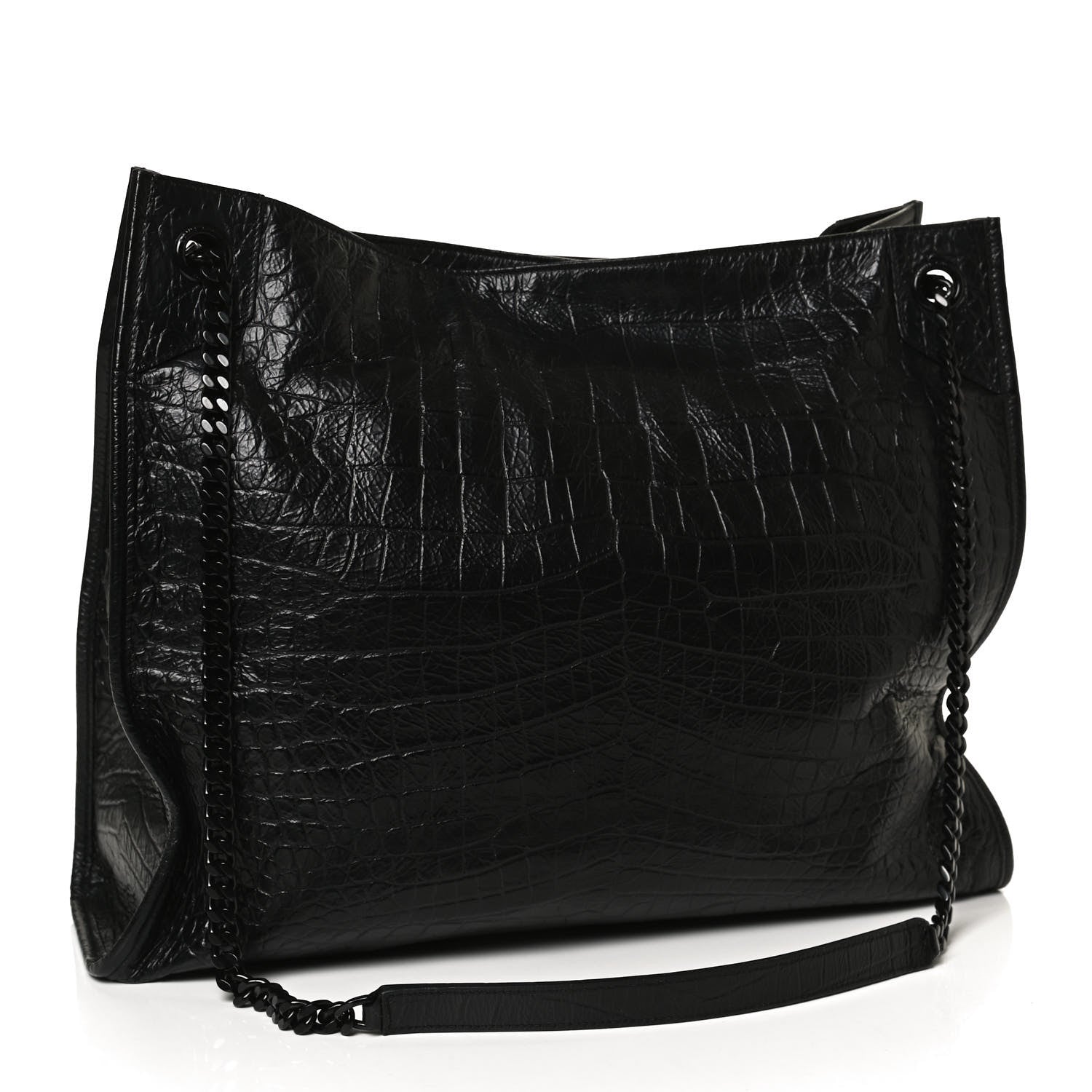 Saint Laurent Calfskin Crocodile Embossed Monogram Large Niki Shopping Bag Black 3 of 10