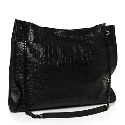 Saint Laurent Calfskin Crocodile Embossed Monogram Large Niki Shopping Bag Black 3 of 10