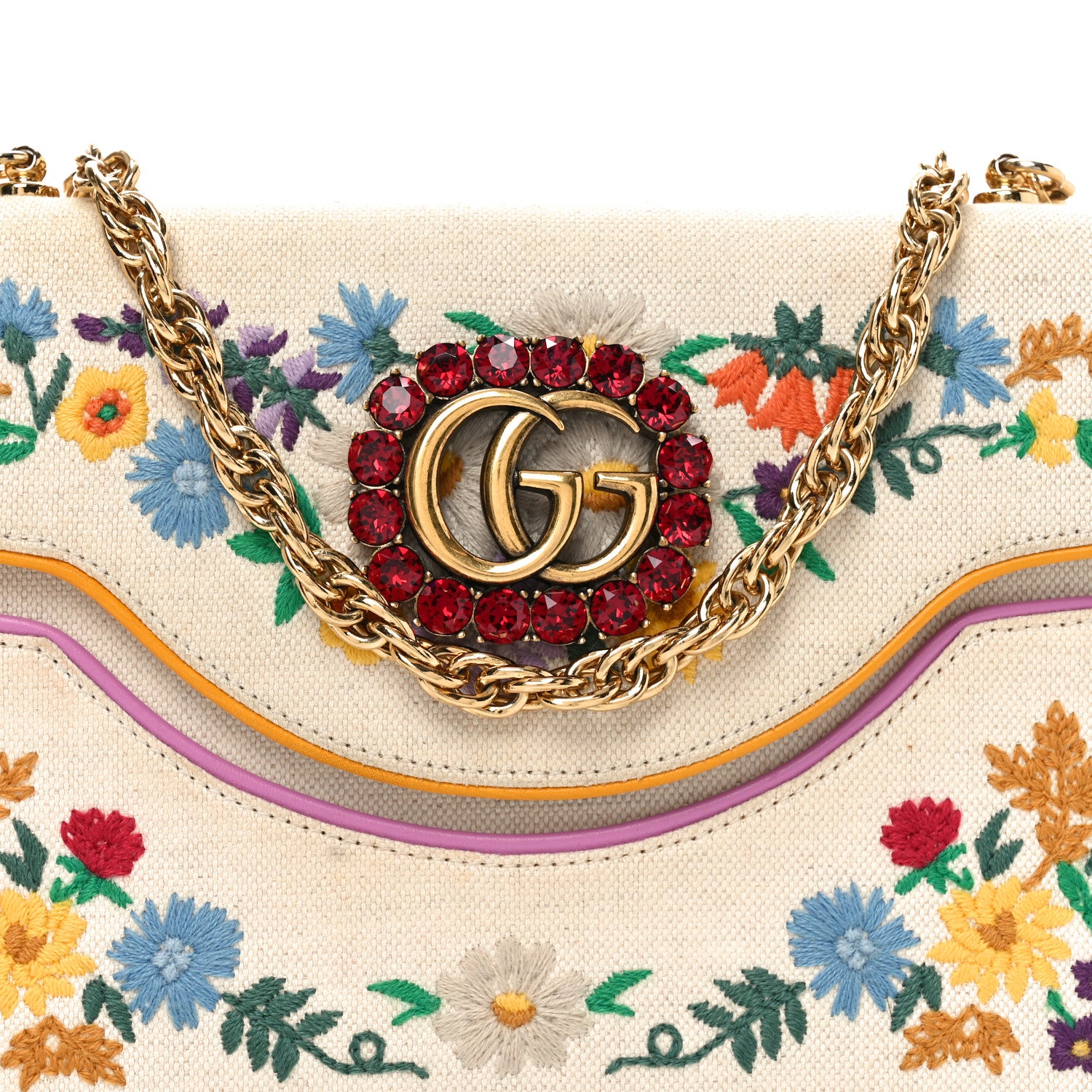 Gucci Linen Canvas Embroidered Small Shoulder Bag White 8 of 10