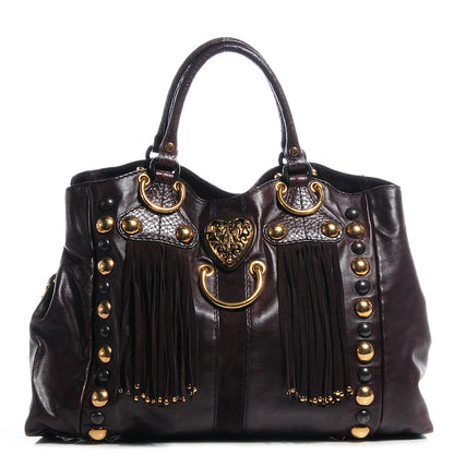 Gucci Leather Suede Fringe Large Babouska Tote Brown 1 of 8