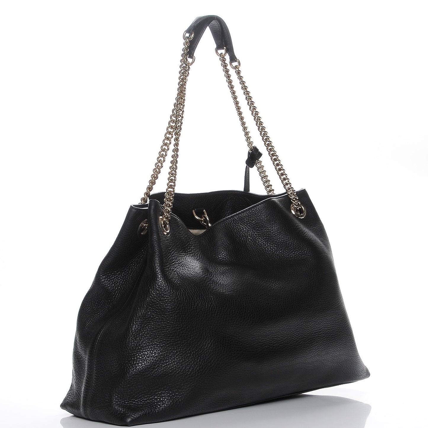 Pebbled Calfskin Large Soho Chain Shoulder Bag Black