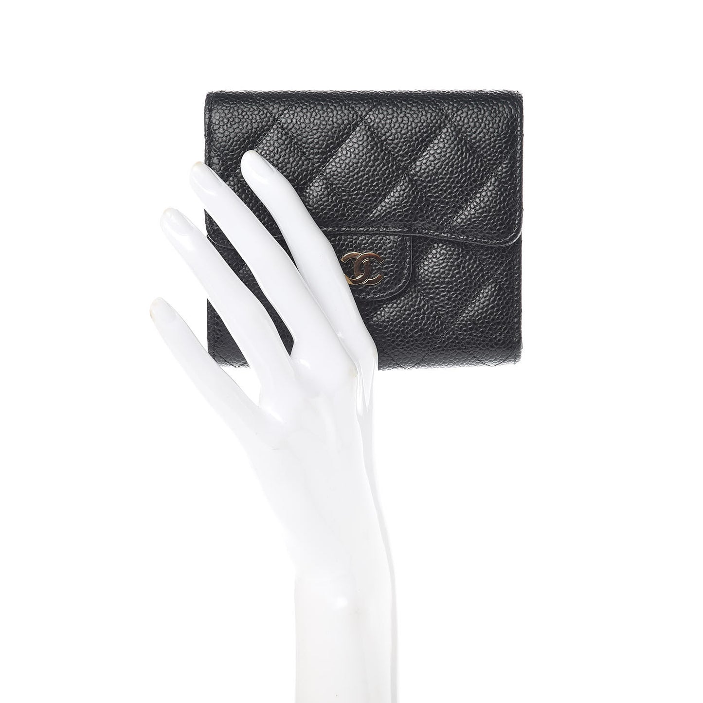 Caviar Quilted Compact Flap Wallet Black