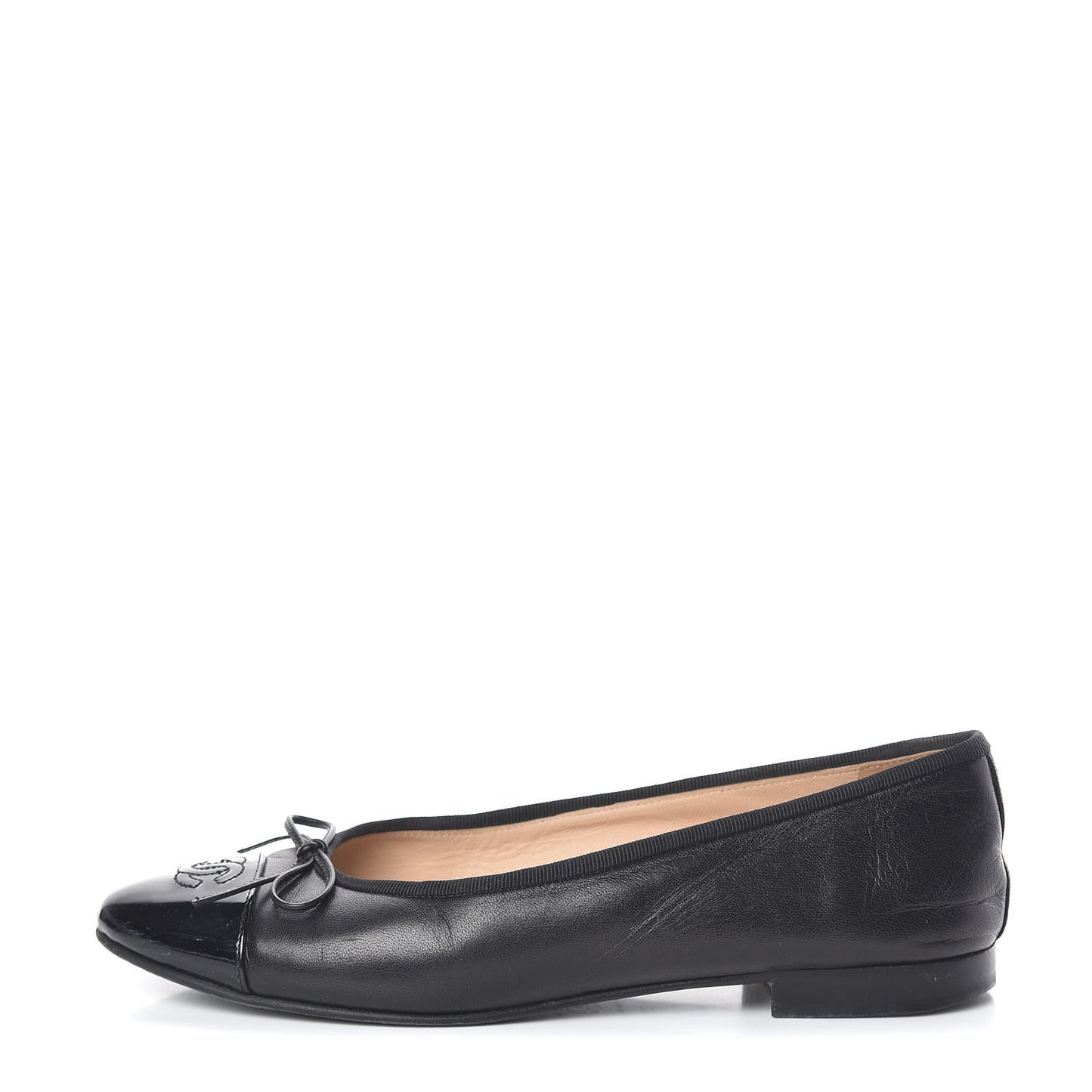 Lambskin Patent CC Cap Toe Ballerina Flats 38.5 Black