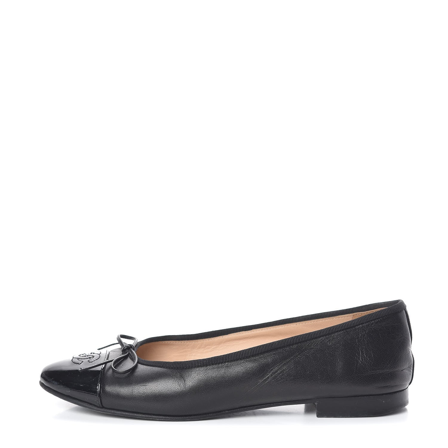 Chanel Lambskin Patent CC Cap Toe Ballerina Flats 38.5 Black 1 of 20