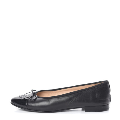 Chanel Lambskin Patent CC Cap Toe Ballerina Flats 38.5 Black 1 of 20