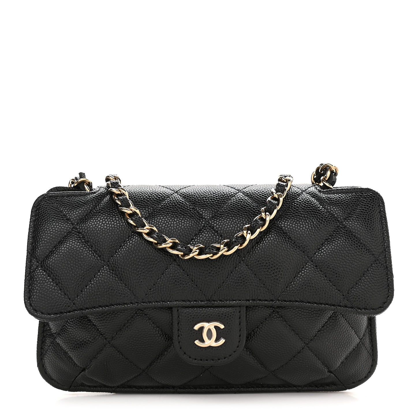 Caviar Fabric Quilted Foldable Tote With Chain Black Multicolor
