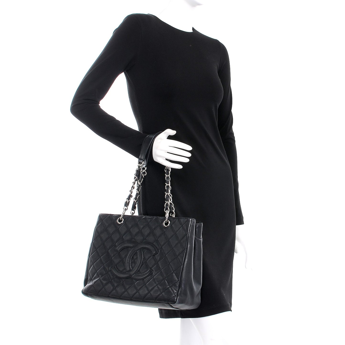 Caviar Quilted Grand Shopping Tote GST Black