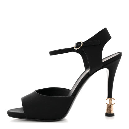 Chanel Grosgrain Metal CC Sandals 39.5 Black 1 of 11