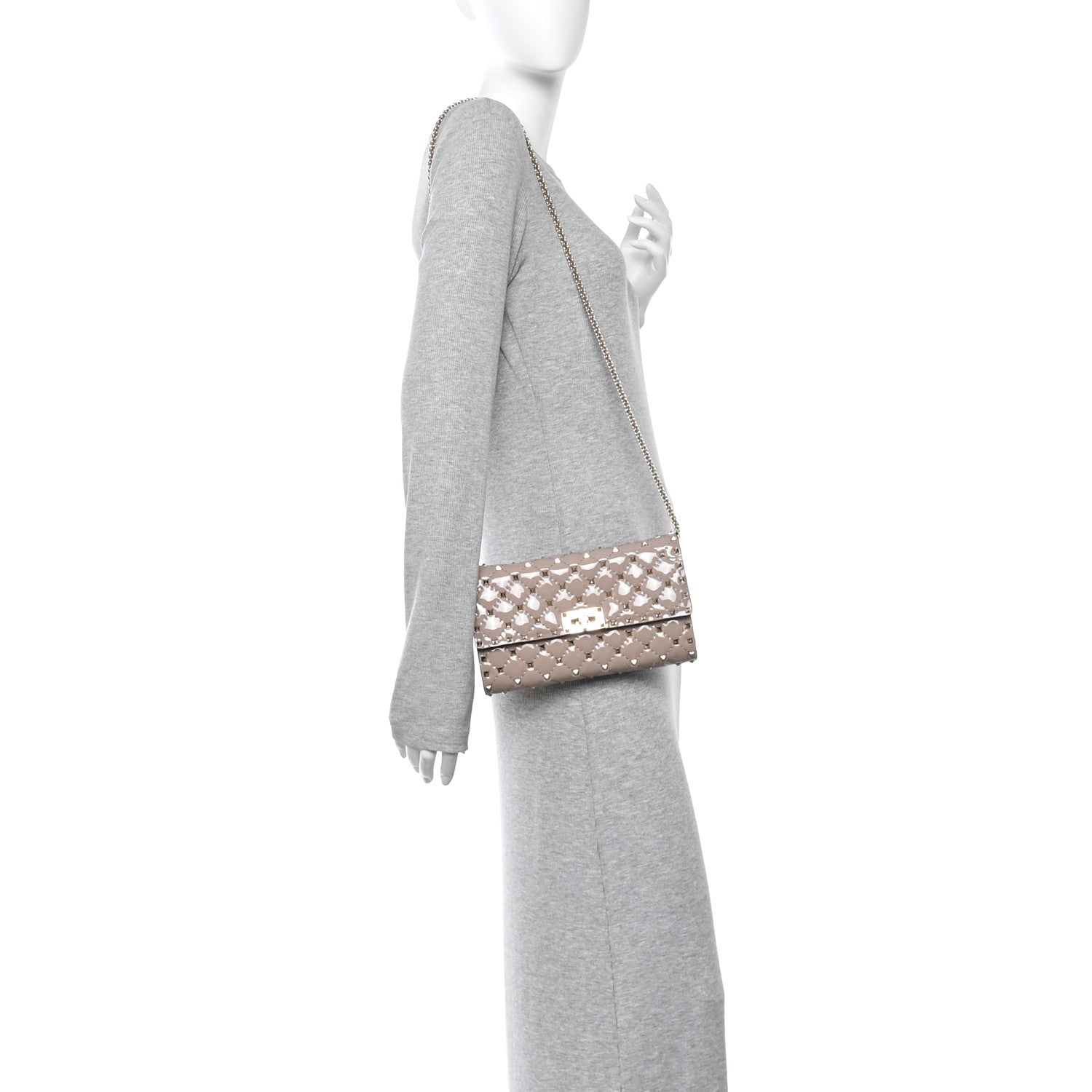 Valentino Garavani Patent Rockstud Spike Wallet on Chain Poudre 2 of 9