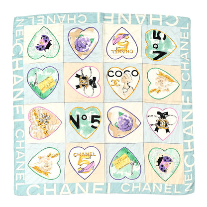 Chanel Silk Coco Heart Scarf Blue 1 of 4