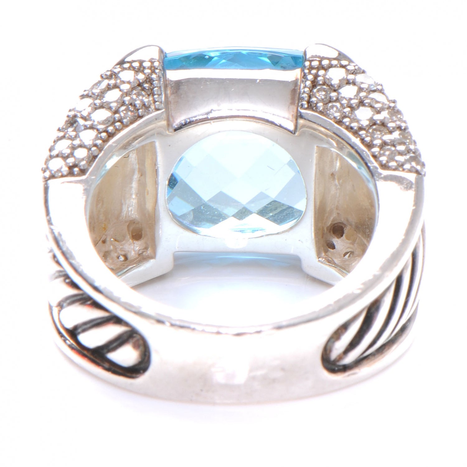 David Yurman Sterling Diamond 14mm Pave Diamonds Blue Topaz Cocktail Ring 6 3 of 5