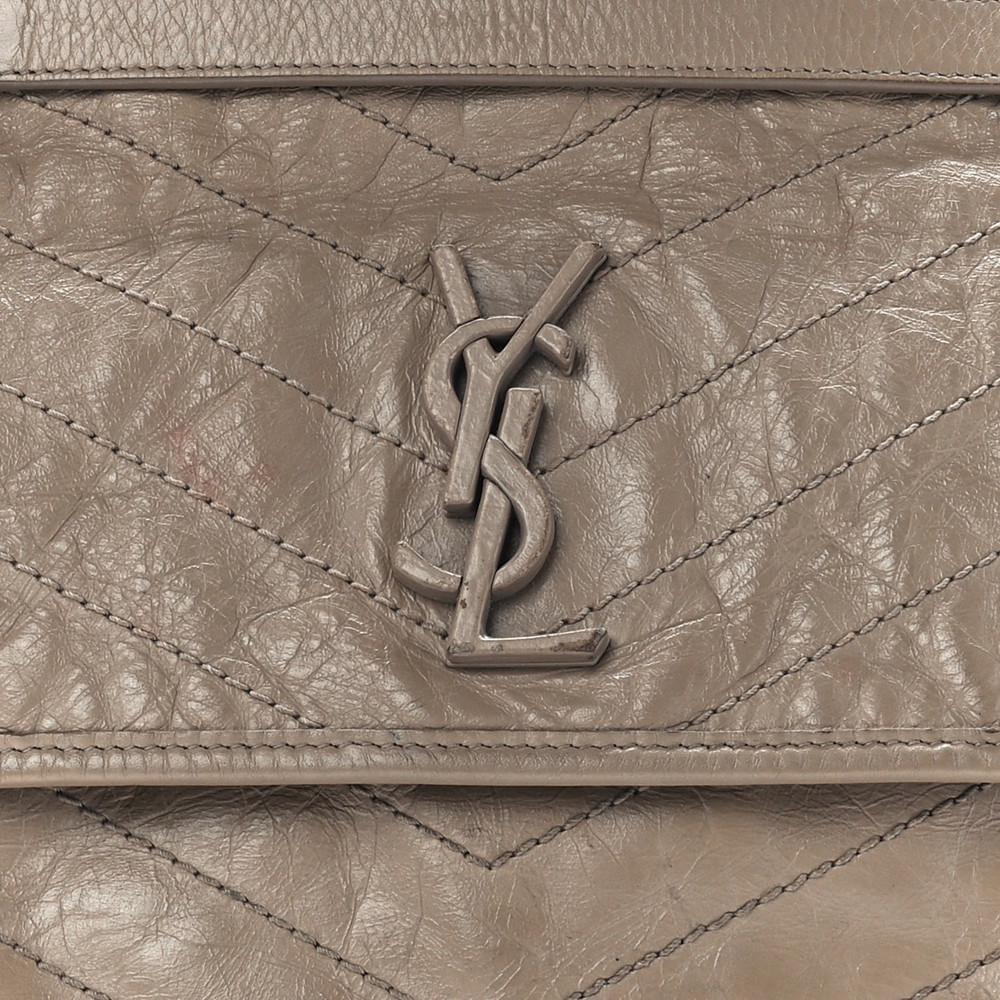 Crinkled Calfskin Matelasse Monogram Medium Niki Chain Satchel Gold Sand