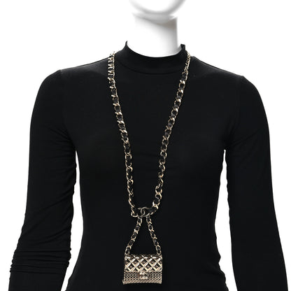 Chanel Metal Lambskin Chain Flap Bag Long Necklace Gold Black 2 of 5