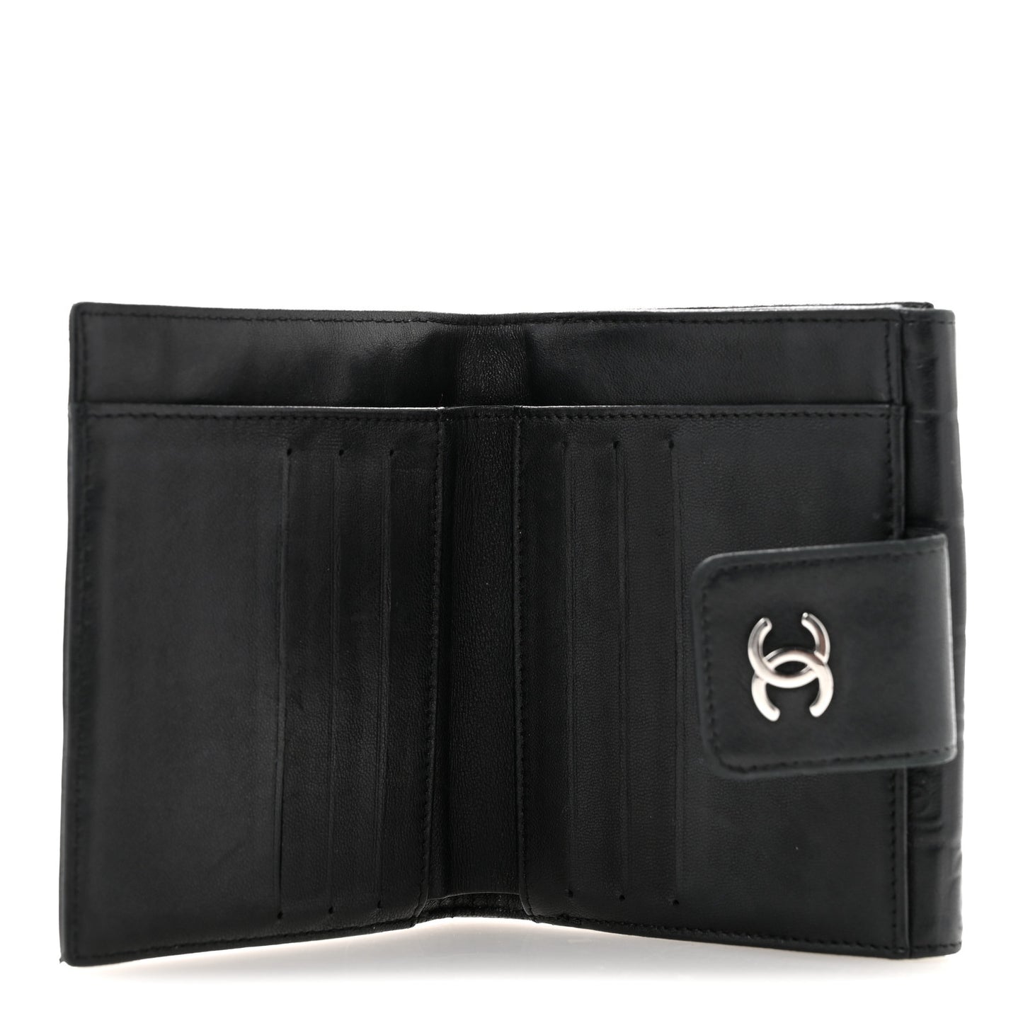 Calfskin Lucky Symbols Compact French Flap Wallet Black