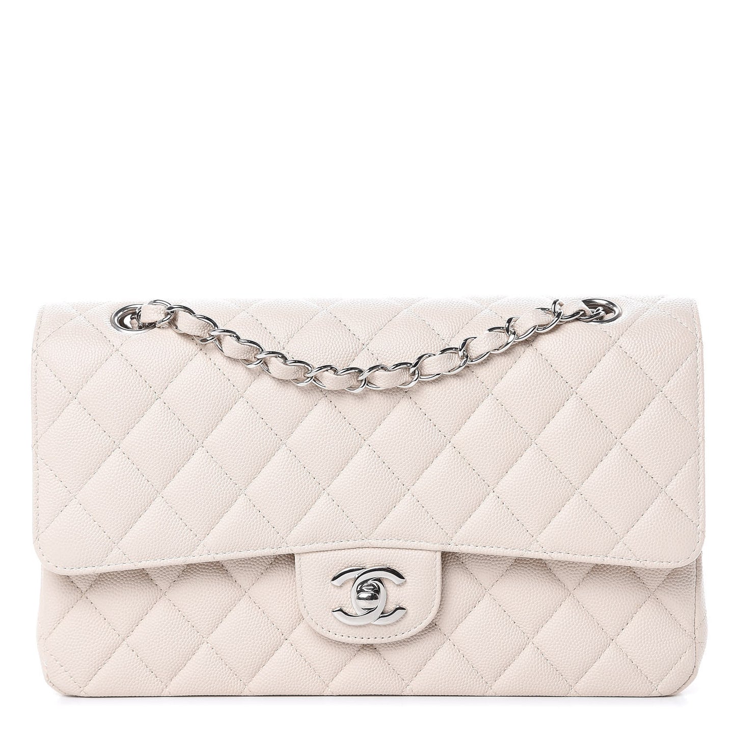 Caviar Quilted Medium Double Flap Light Beige