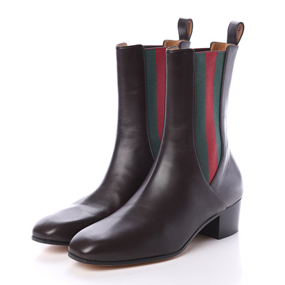 Gucci Calfskin Web Karen Ankle Boots 39 Brown 3 of 6