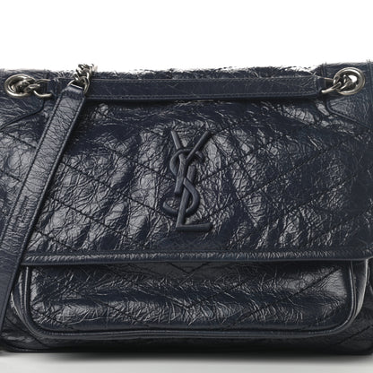 Saint Laurent Crinkled Calfskin Matelasse Monogram Medium Niki Chain Satchel Deep Marine 8 of 10