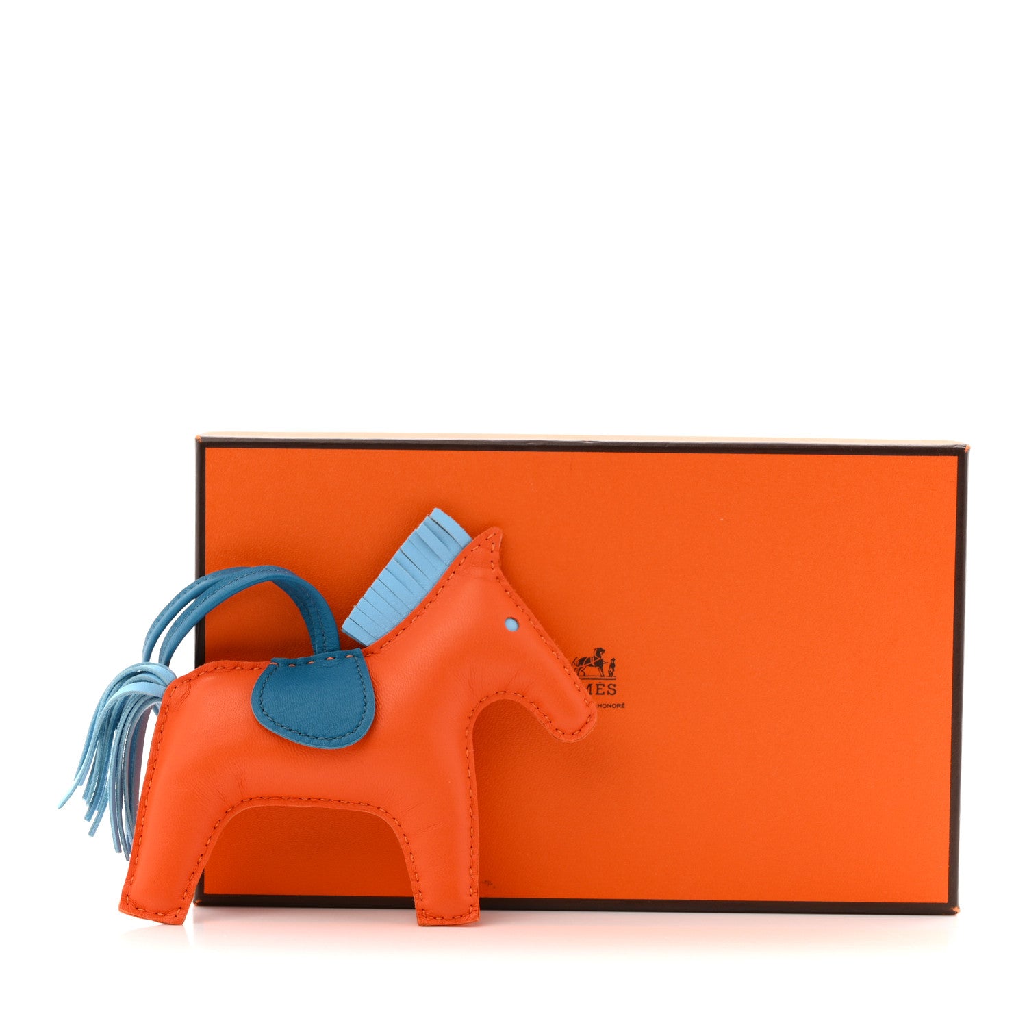Hermes Milo Lambskin Grigri Rodeo Horse Bag Charm MM Feu Celeste Bleu Izmir 8 of 8
