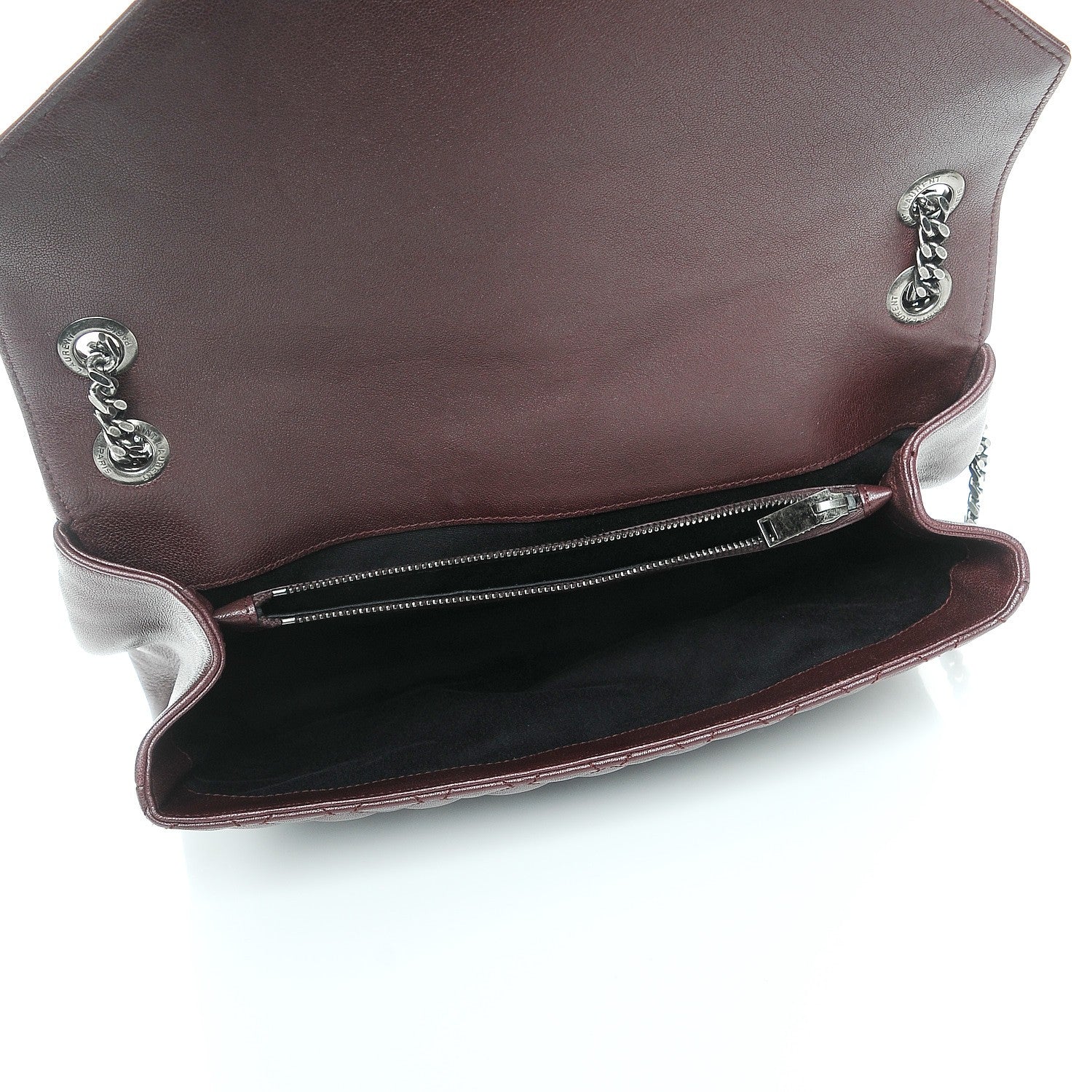 Saint Laurent Calfskin Mixed Matelasse Triquilt Large Monogram Envelope Satchel Bordeaux 5 of 9