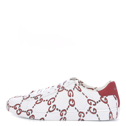 Gucci Calfskin GucciGhost Print Womens Ace Sneakers 39.5 White Hibiscus Red 1 of 10